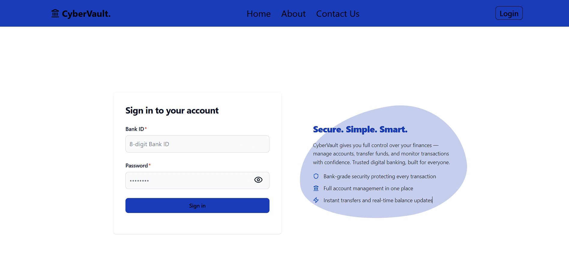 لقطة شاشة لتسجيل الدخول إلى CyberVault