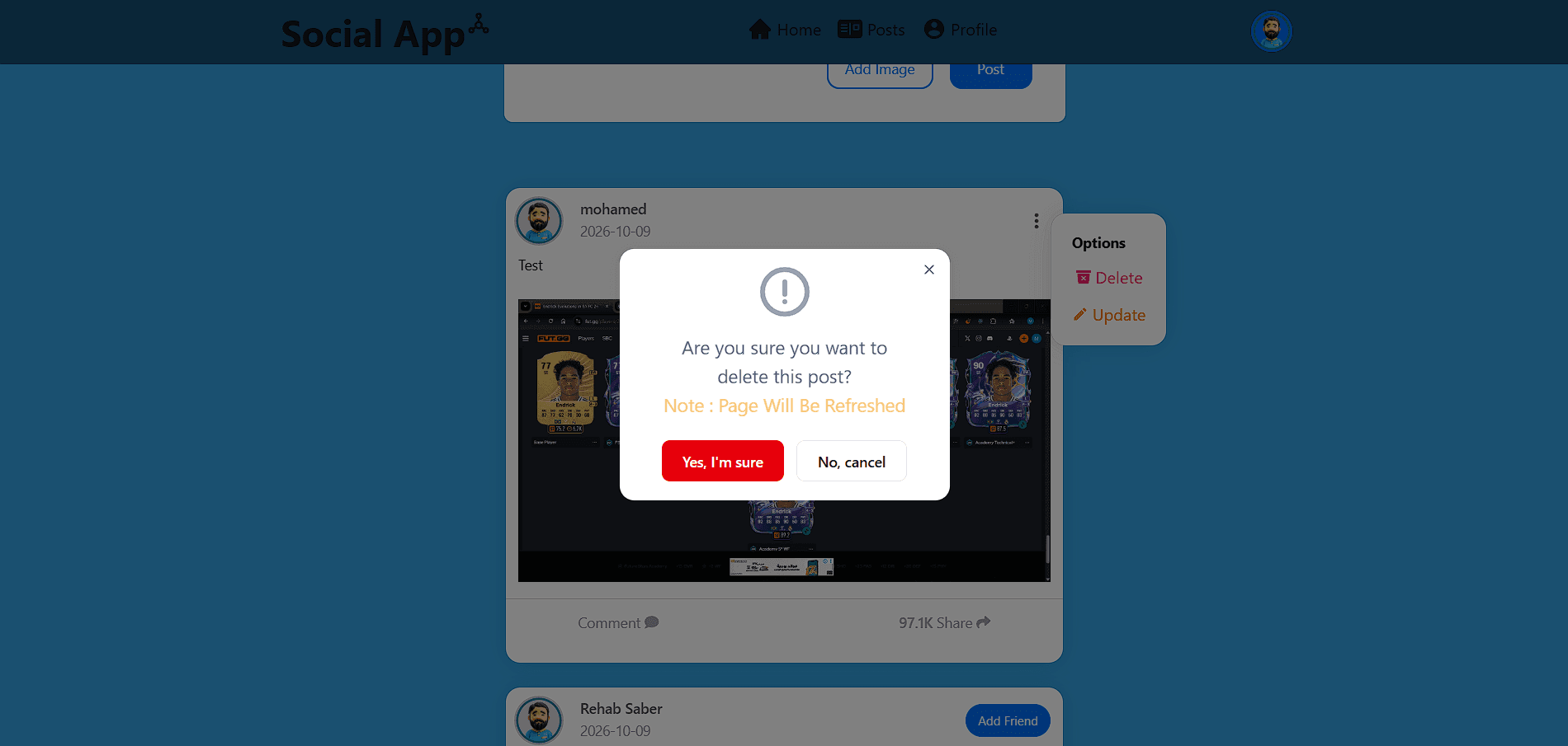 لقطة شاشة لحذف منشور